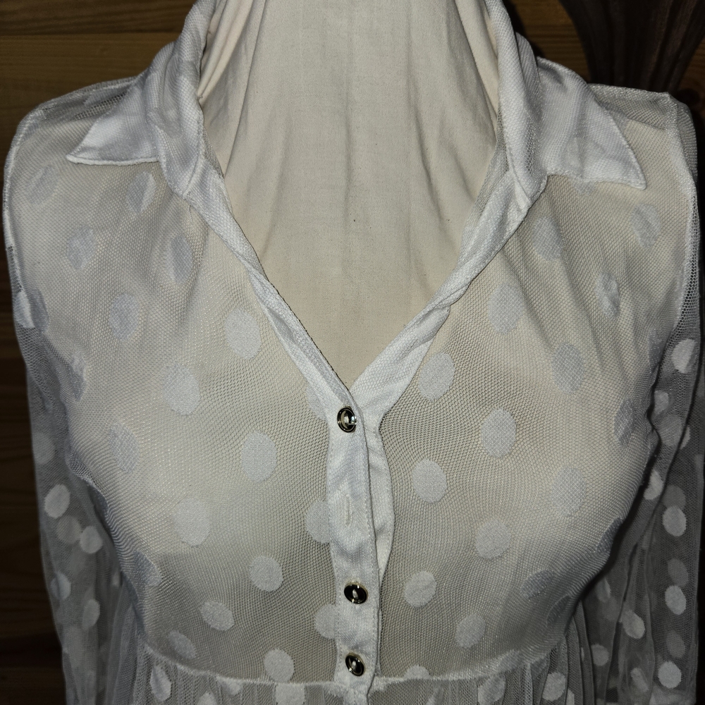 White Sheer Polka Dot Blouse